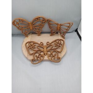 Wall Decor HOMCO 3 Butterflies Faux Wood Mid Century USA
